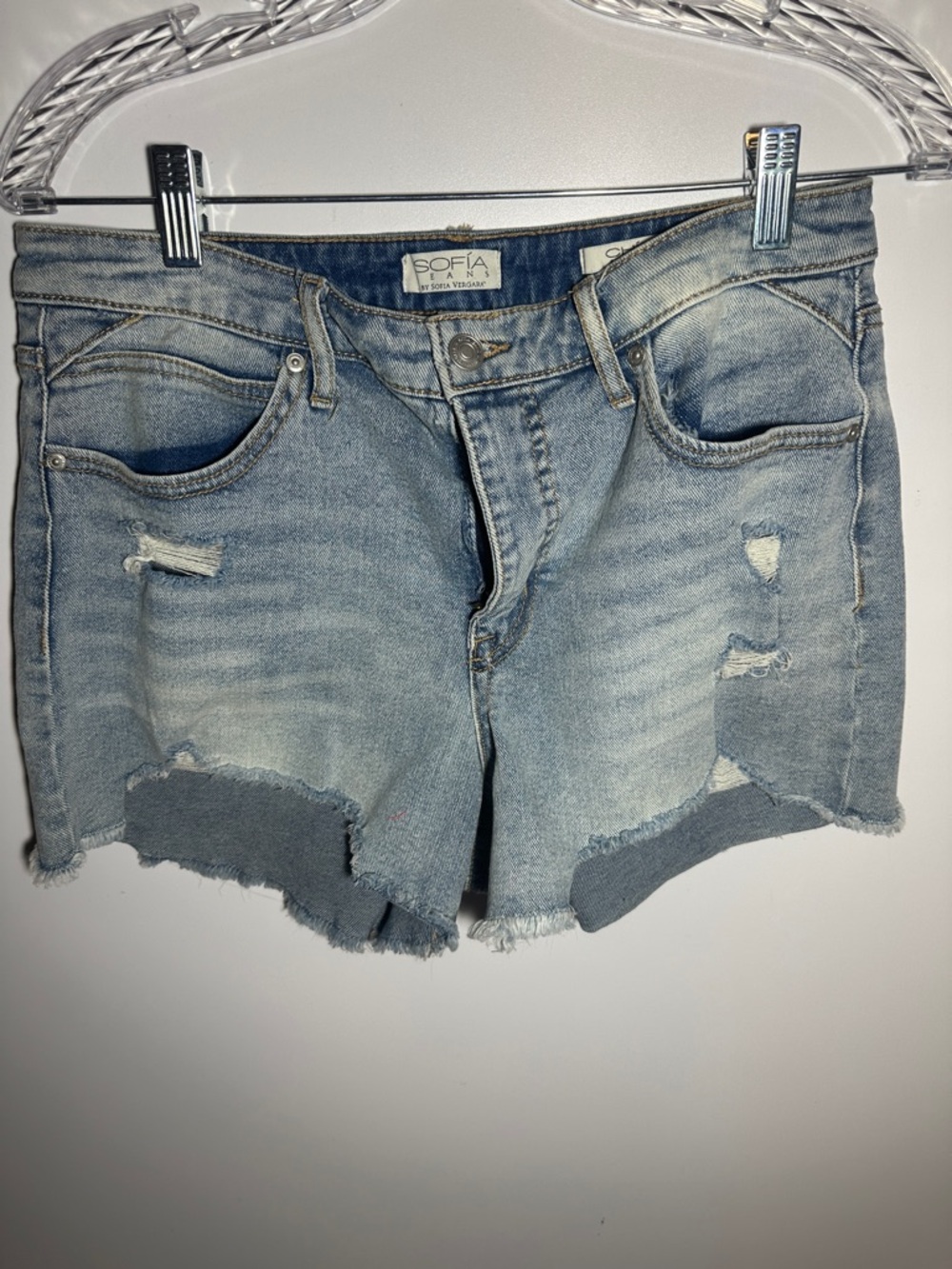 SOFÍA Jeans Light Wash Distressed Denim Shorts